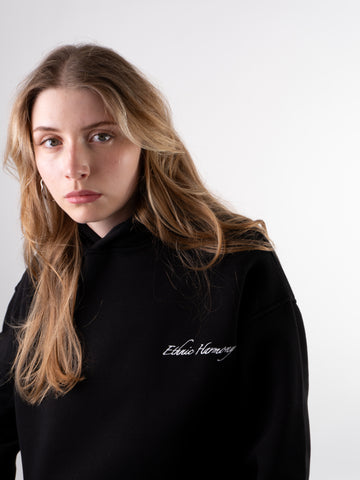 Bluza z Kapturem Haft Czarna ESSENCE OF LIFE