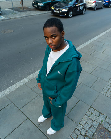 Tracksuit Zip Hoodie Loose Trousers Bottle Green ESSENCE OF LIFE