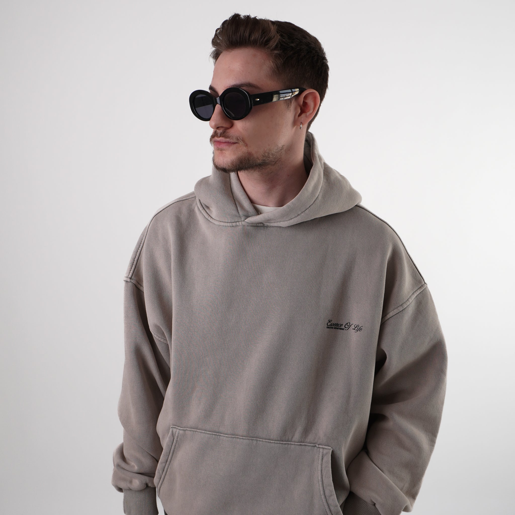 Sprana Bluza z Kapturem Oversize Beżowy ESSENCE OF LIFE