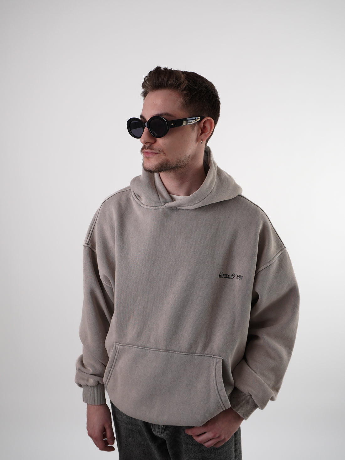 Sprana Bluza z Kapturem Oversize Beżowy ESSENCE OF LIFE