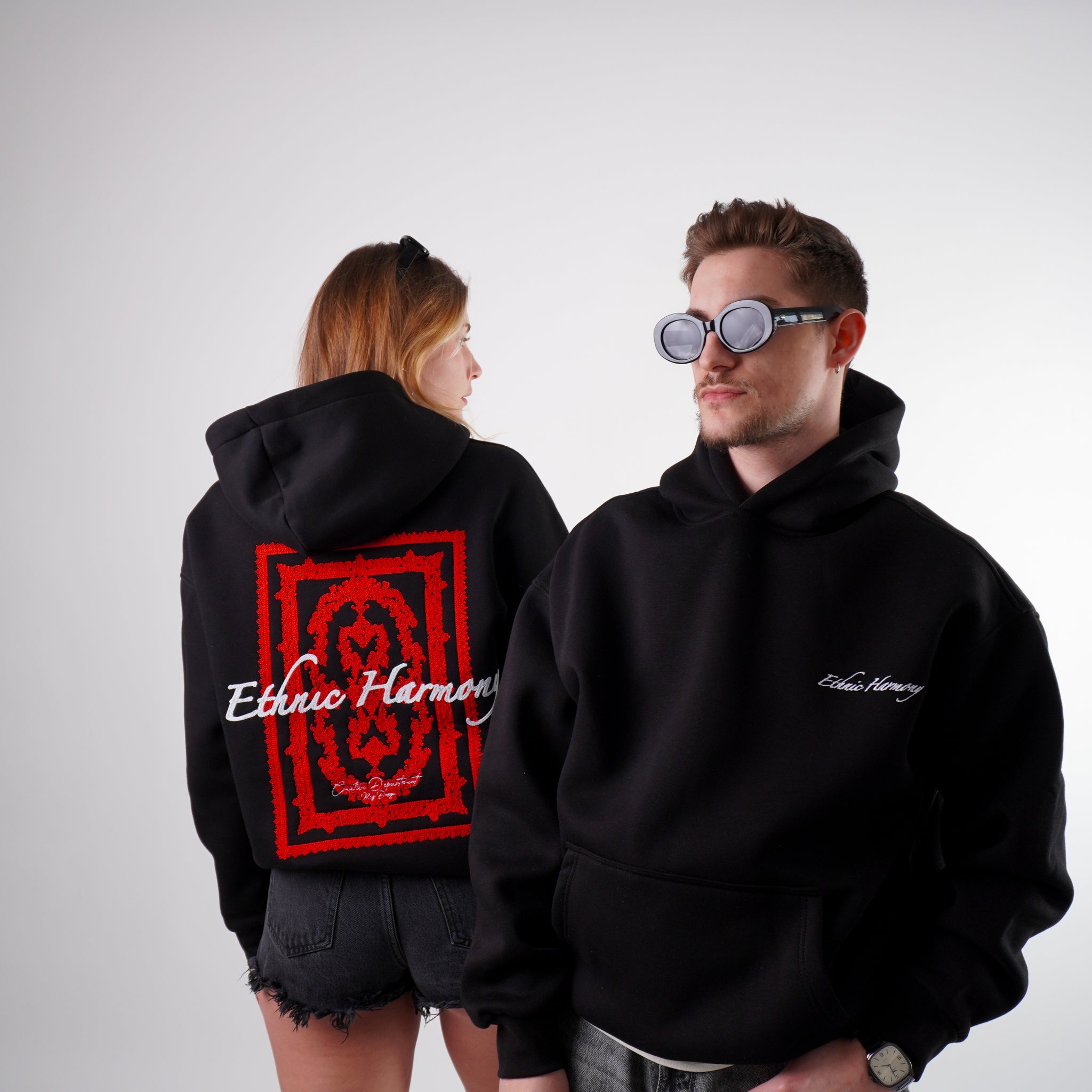 Hoodie Raised Design Black Red ESSENCE OF LIFE