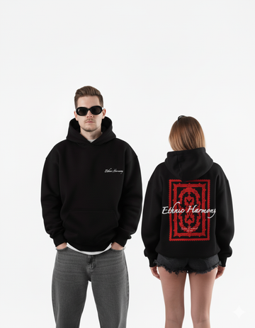 Hoodie Raised Design Black Red ESSENCE OF LIFE