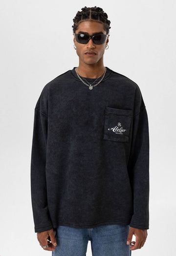 Long Sleeve Sweatshirt Washed Black VAMOS